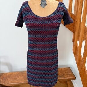Betsey Johnson Burgundy & Teal Crochet Mini Dress